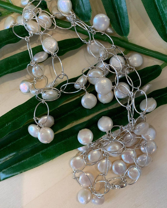 Fresh Water Coin Pearls and Lovely Sterling Silver Chain...Endless Possibilities.  Please note not available online.